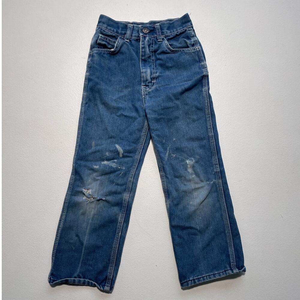 VTG 70’s 80s KIDS Blue Denim Distressed Embroidered jeans Little Jeanius Slim 6x